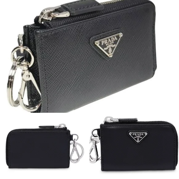 PRADA SAFFIANO POUCH KEY CHAIN - WALLET - CARD HOLDER - Picture 1 of 11